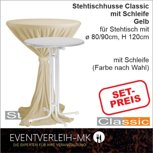 Stehtisch & Stehtischhusse - gelb - INKL. REINIGUNG & BÜGELN